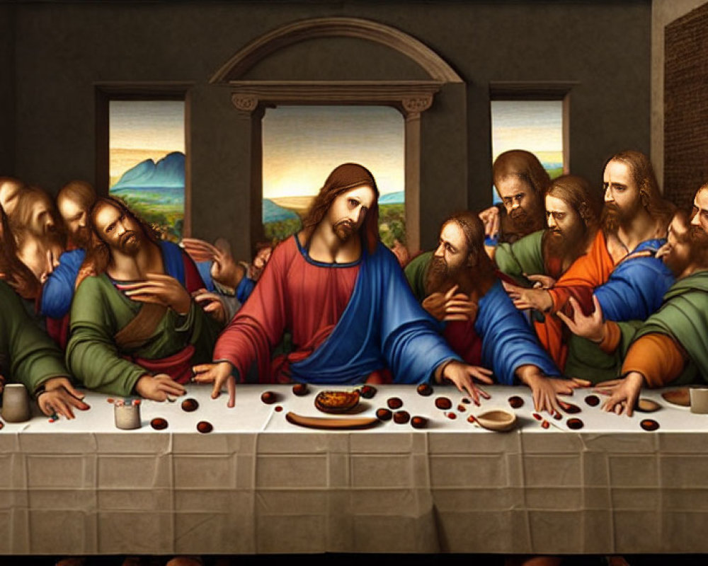 Famous painting depicting Jesus and twelve disciples at a table