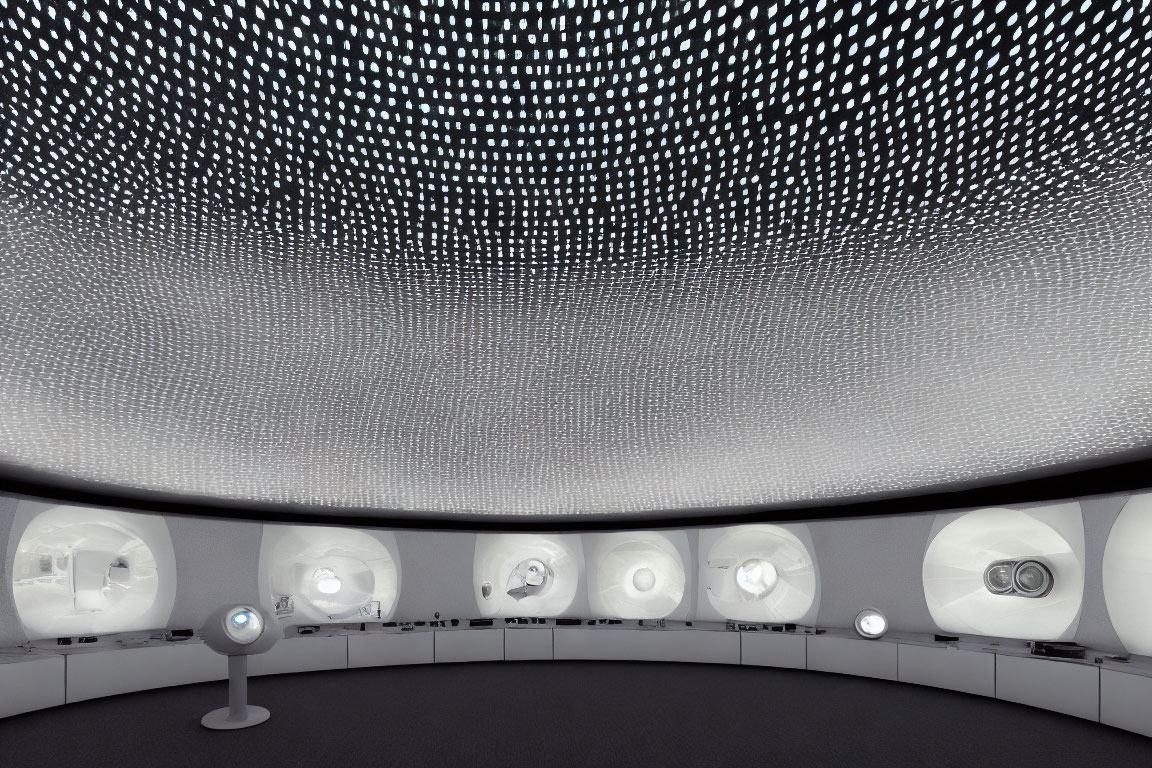 Circular Room with LED-Lit Dome & Wall-Mounted Displays
