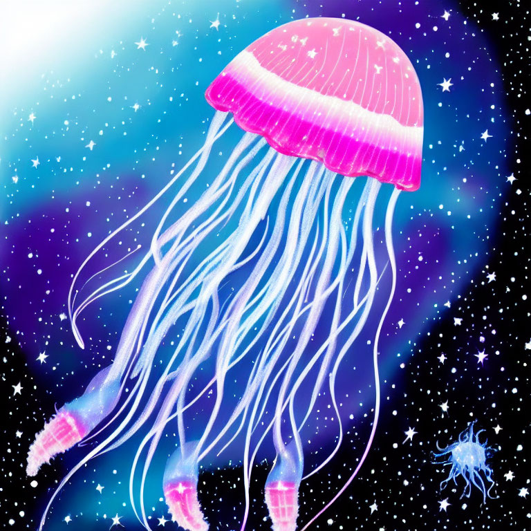 Colorful Jellyfish Illustration Against Starry Background