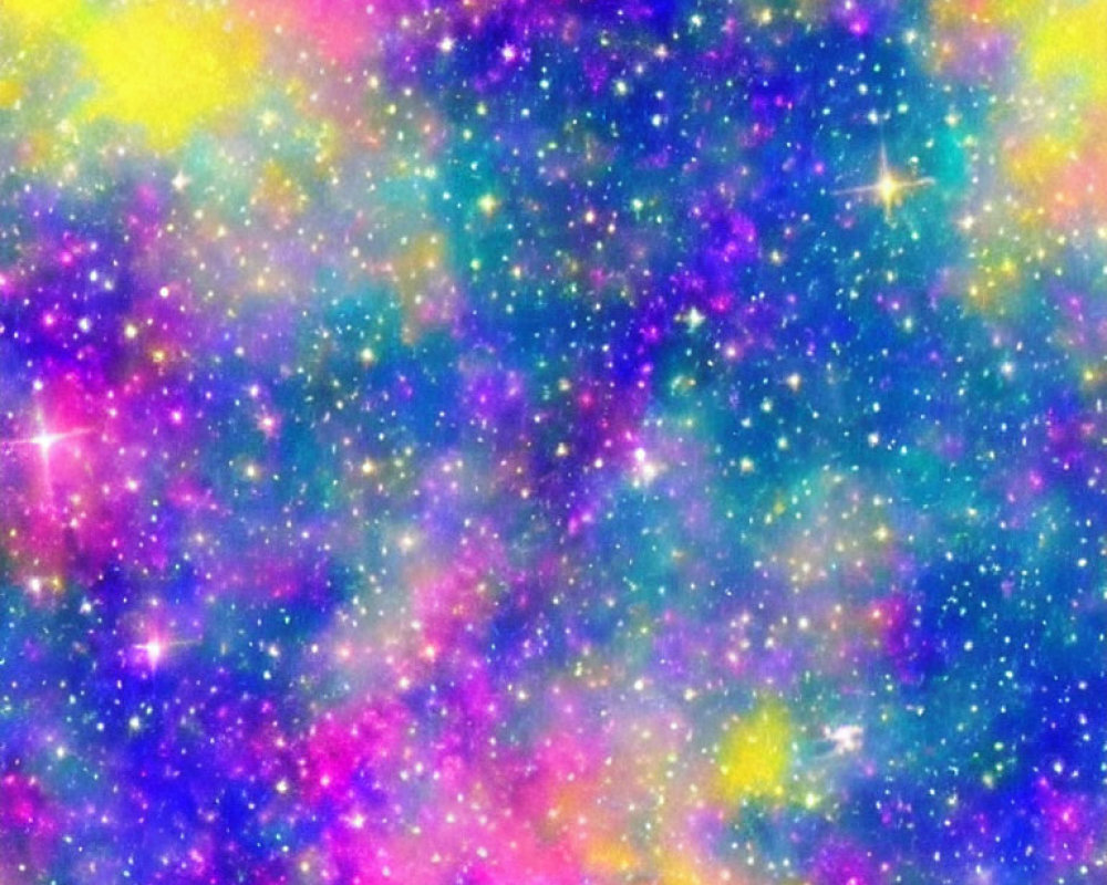 Multicolored Nebula with Stars in Purple, Blue, Pink, Yellow