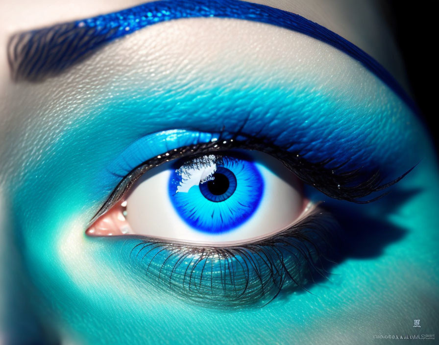 Detailed Close-up of Bright Blue Eye Makeup