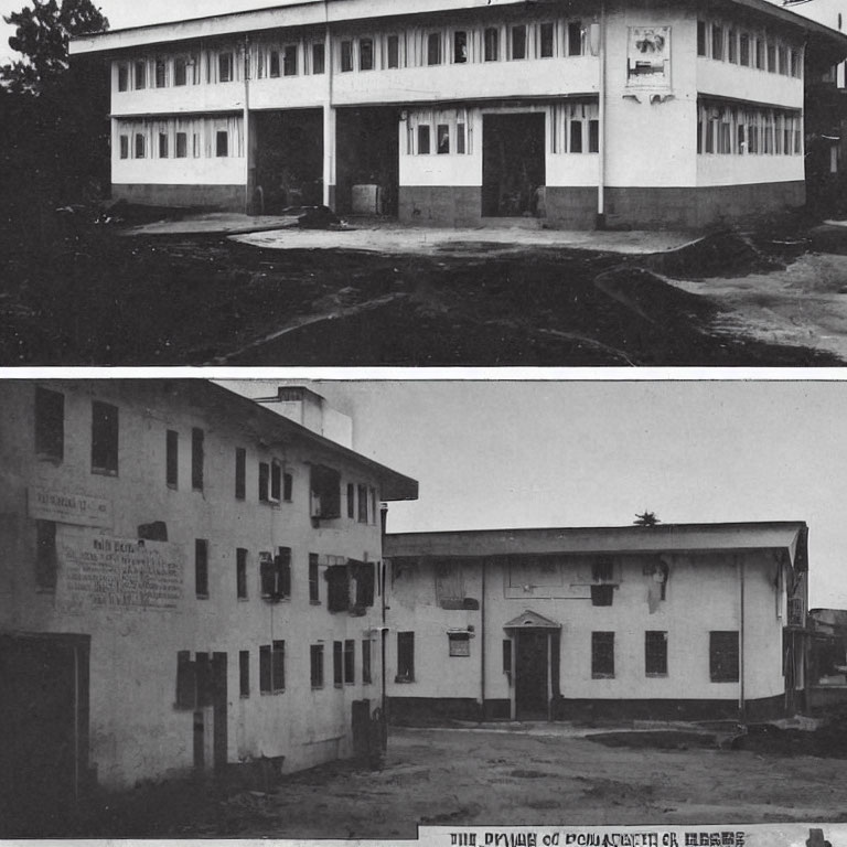 Black and White Photo Collage of Old Two-Story Building Facades