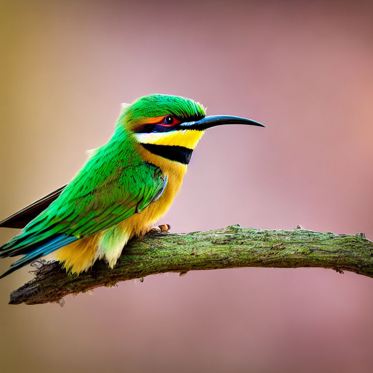 Colorful Green Bee-Eater Bird on Branch with Black Beak