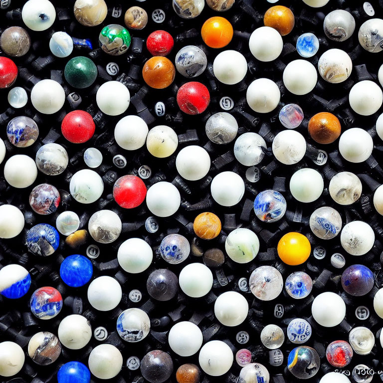 Colorful Marbles Grid Pattern on Black Background