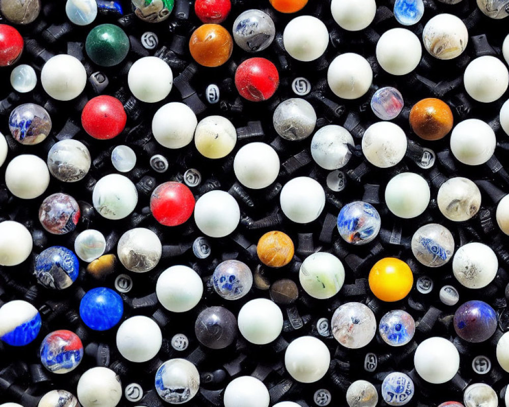 Colorful Marbles Grid Pattern on Black Background