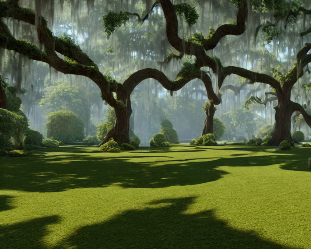 Majestic moss-covered trees in serene landscape