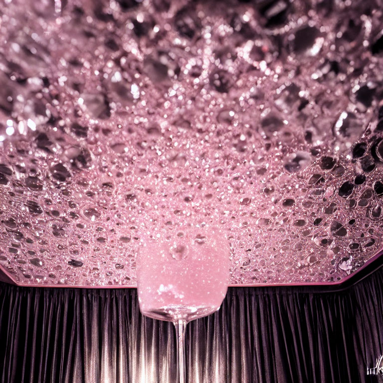 Effervescent Pink Liquid with Bubbles on Pink Background