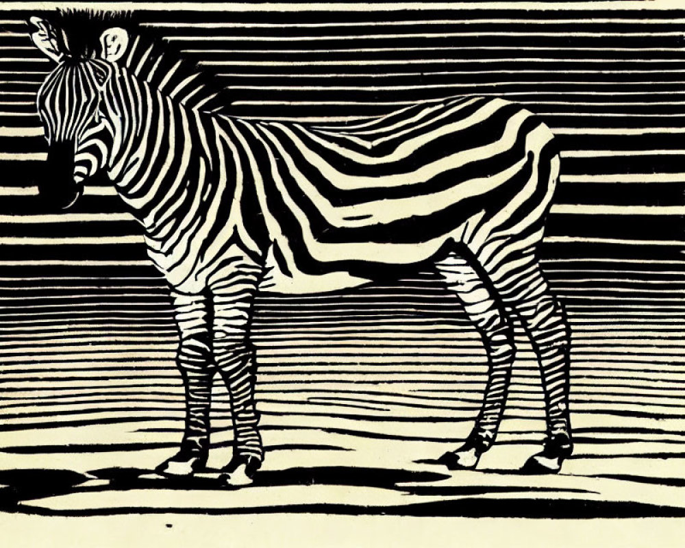 Monochrome zebra illustration with bold stripes on blended background