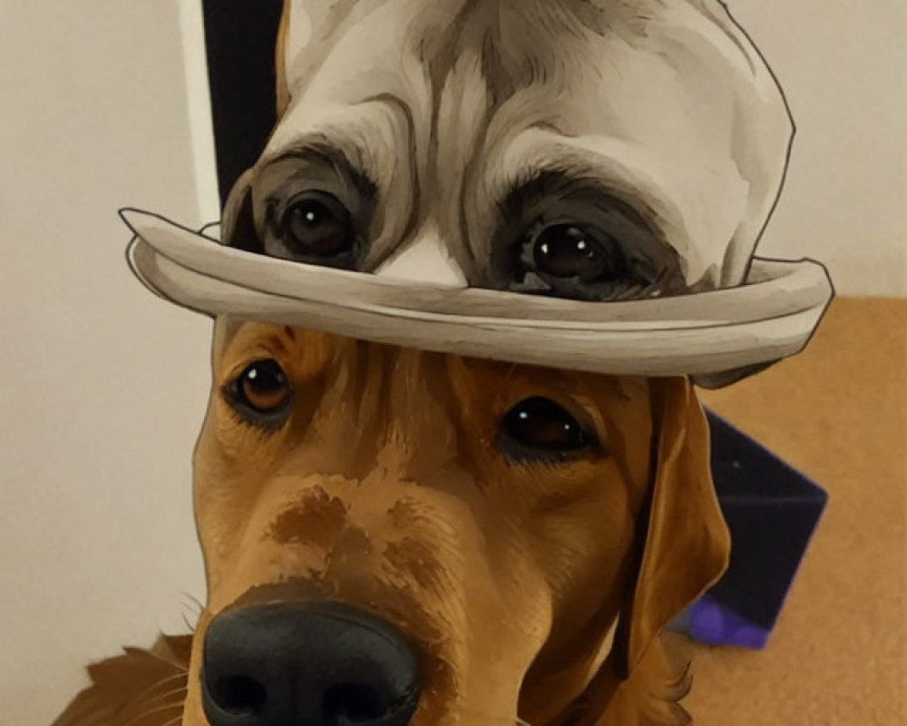 Golden Retriever Dog with Hat Featuring Different Dog Breed Face