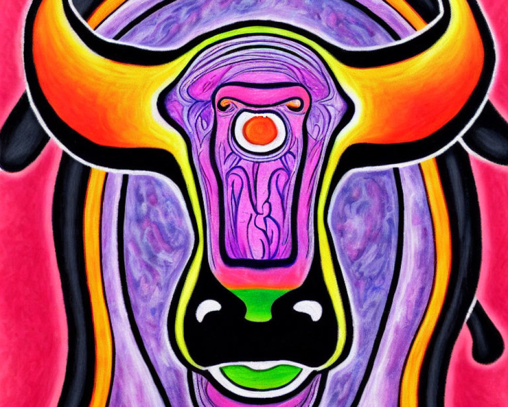 Colorful Abstract Painting of Stylized Bull's Head