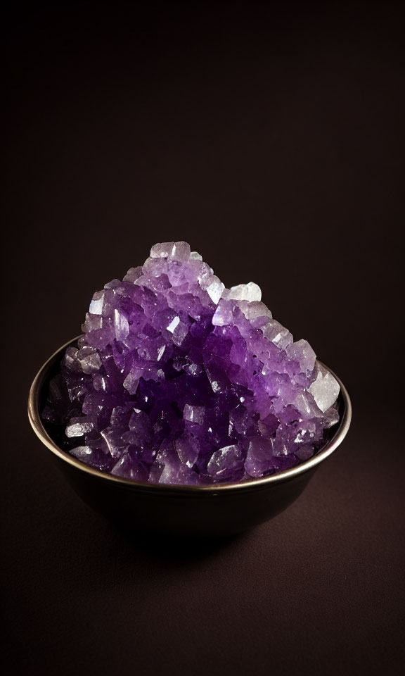 Purple Amethyst Crystals on Dark Background: Violet Hues & Crystal Facets