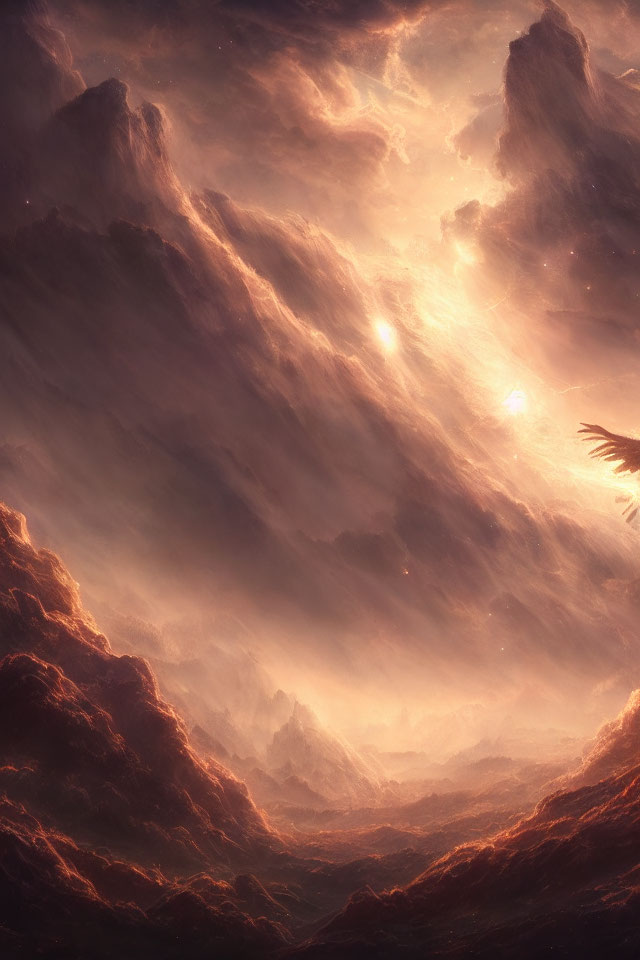 Intense clouds and warm hues create celestial landscape