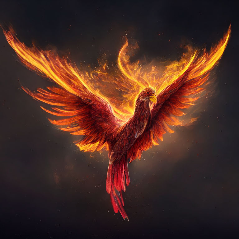 Majestic Phoenix with Fiery Wings in Dark Background