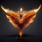 Majestic phoenix with fiery wings soaring in stormy sky