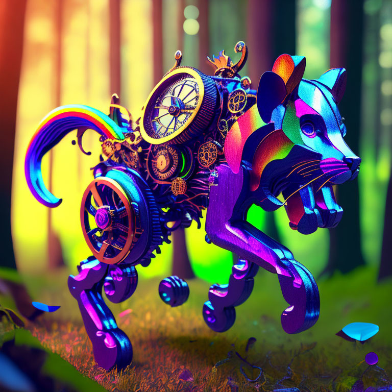 Impossible clockwork rainbow mechanical panther