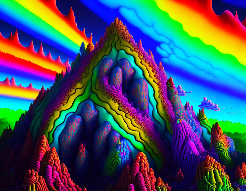 Colorful Fractal Mountain Landscape with Psychedelic Patterns