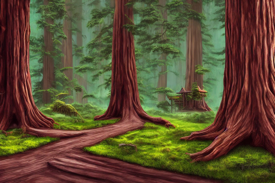 Tranquil Redwood Forest with Misty Ambiance