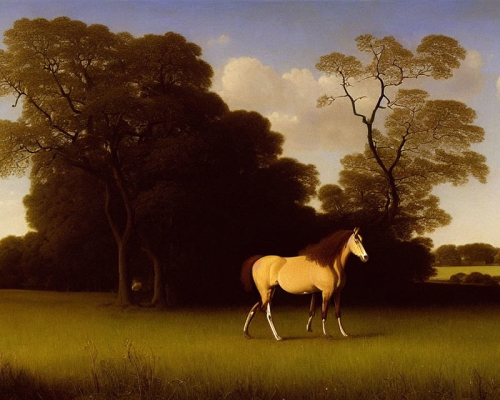 Tranquil painting of two horses in serene field