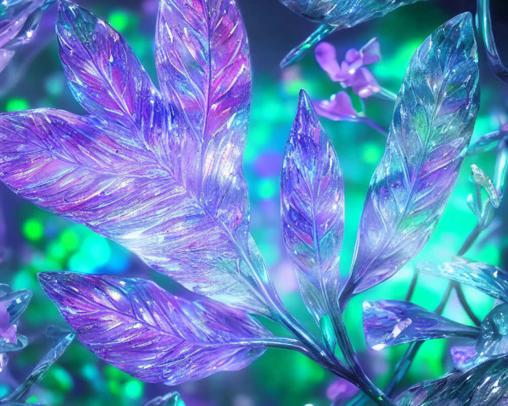 Vibrant artificial leaves with crystal-like texture in close-up view
