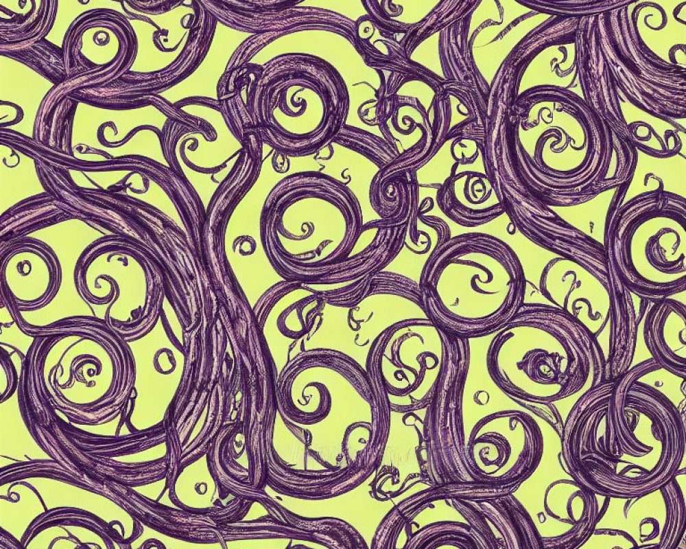 Hand-drawn purple spirals and curls on yellow background