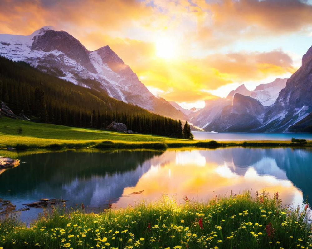 Tranquil Mountain Sunrise with Lake Reflections