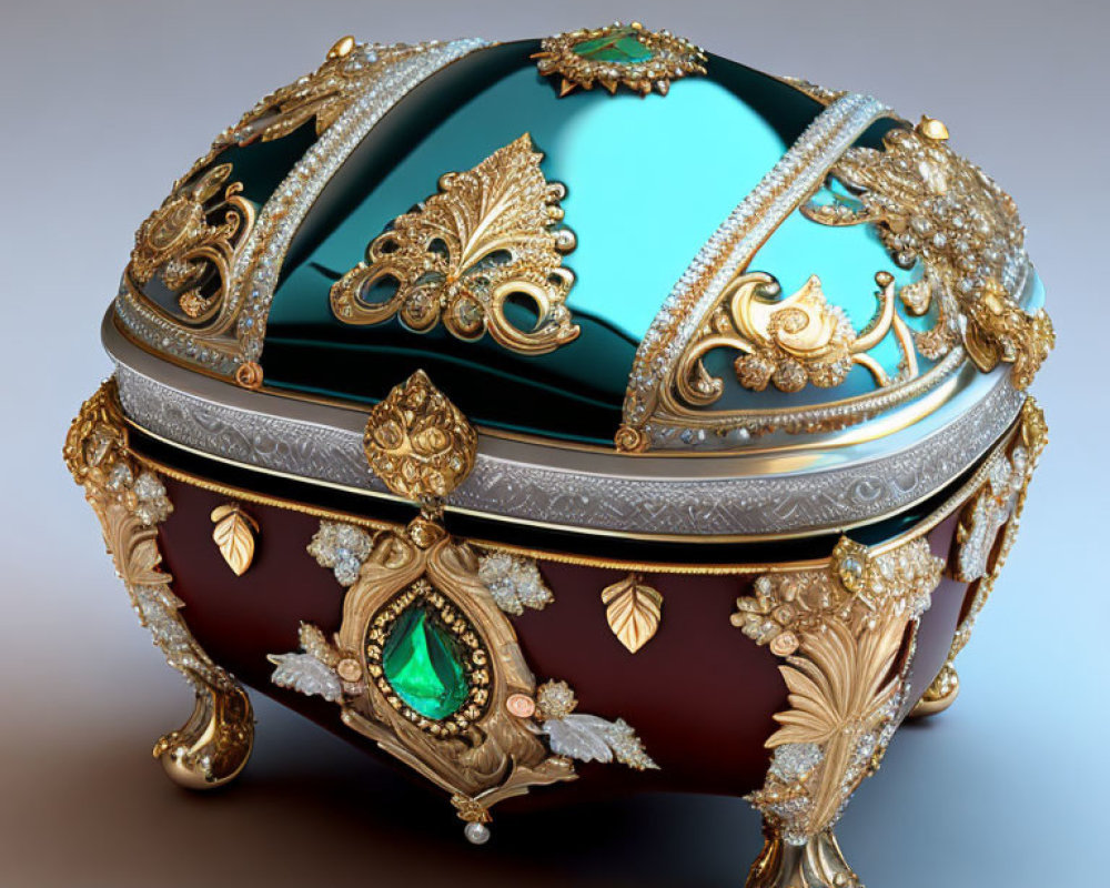 Jeweled Egg with Gold Filigree and Gemstones on Stand