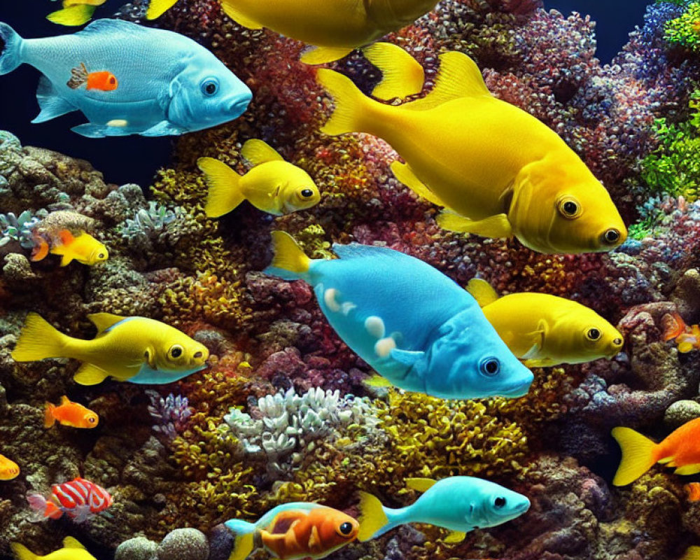 Vibrant tropical fish and corals in clear underwater scene