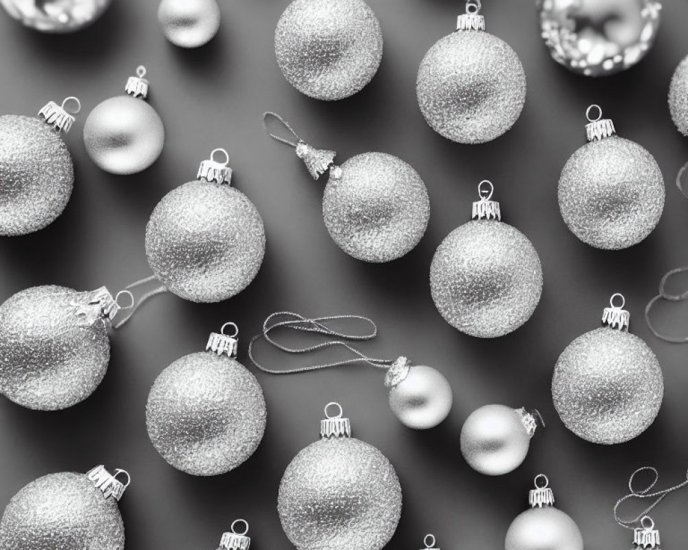 Glittery monochrome holiday ornaments with varying textures