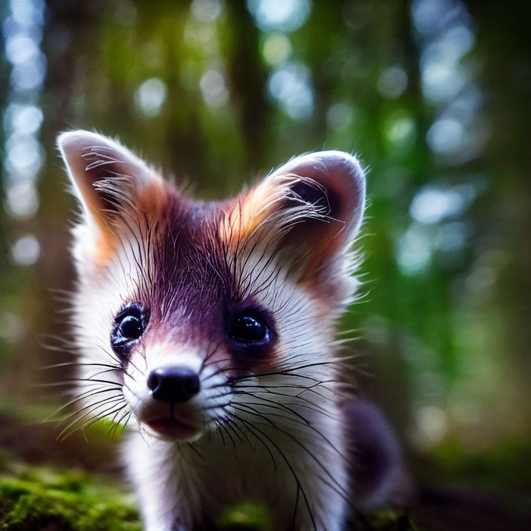 Curious fox with vibrant eyes and pointed ears in lush forest setting