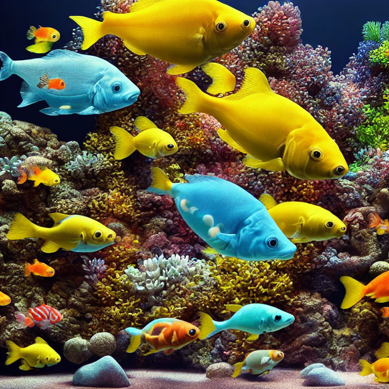 Vibrant tropical fish and corals in clear underwater scene