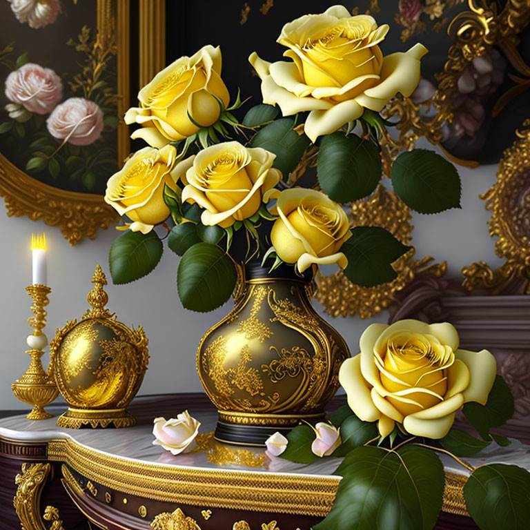 Baroque yellow rose