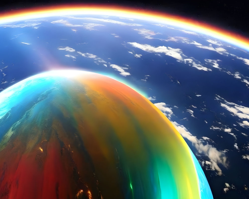 Colorful Spectrum Effect Shows Earth's Curvature in Space