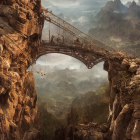 Intricate fantasy cityscape with ornate bridges and castle