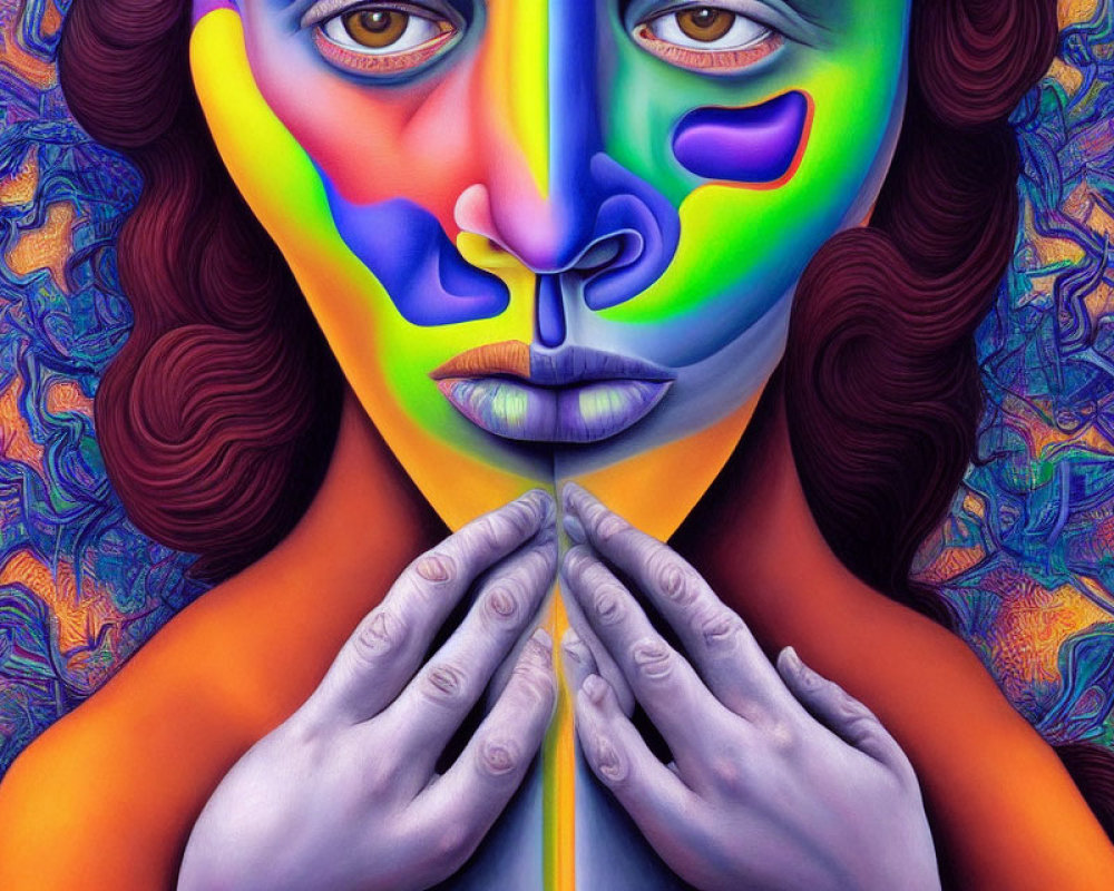 Colorful Psychedelic Portrait of Woman with Abstract Patterns