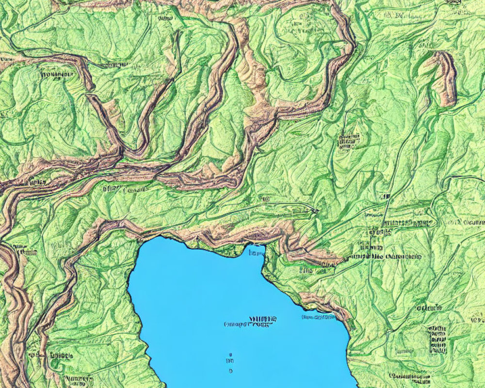Detailed Topographic Map with Terrain Contours & Geographic Features