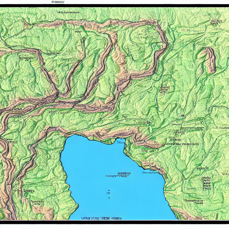 Detailed Topographic Map with Terrain Contours & Geographic Features