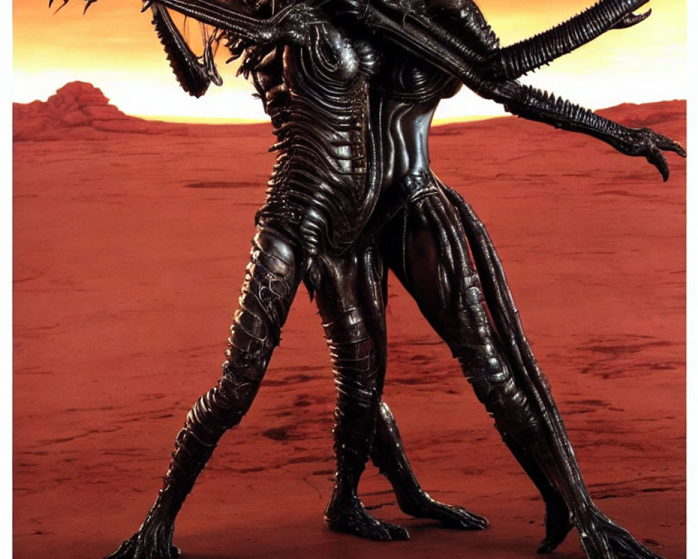 Glossy Exoskeleton Humanoid Alien on Red Alien Landscape