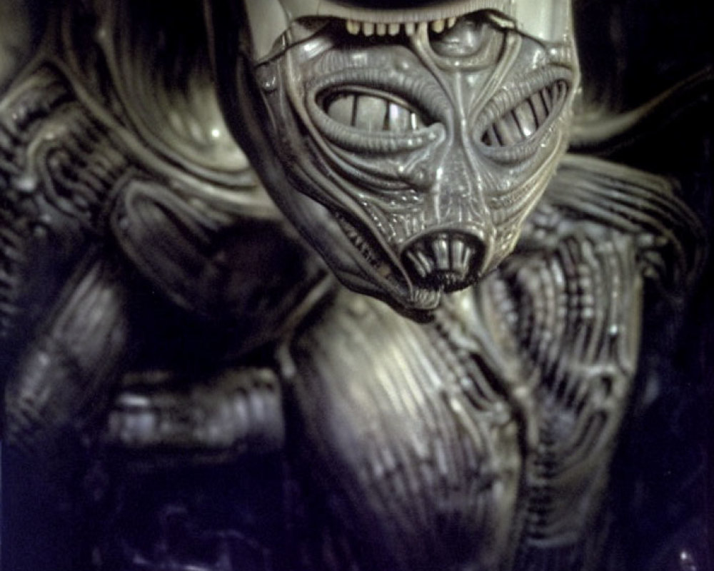 Detailed Close-Up of Glossy Alien Creature with Biomechanical Features