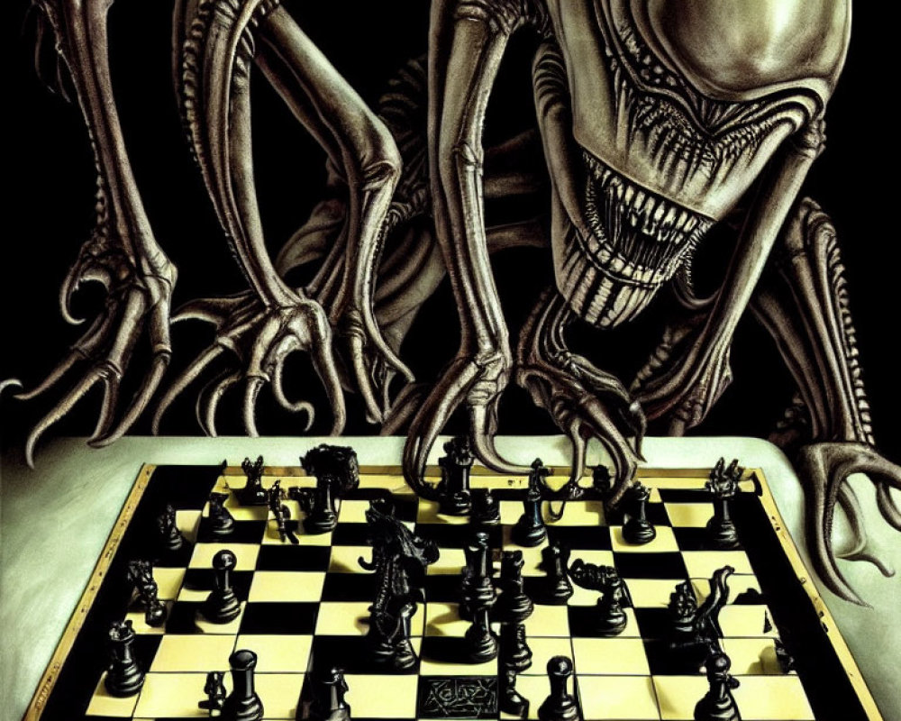 Alien creature with tentacles at a chessboard