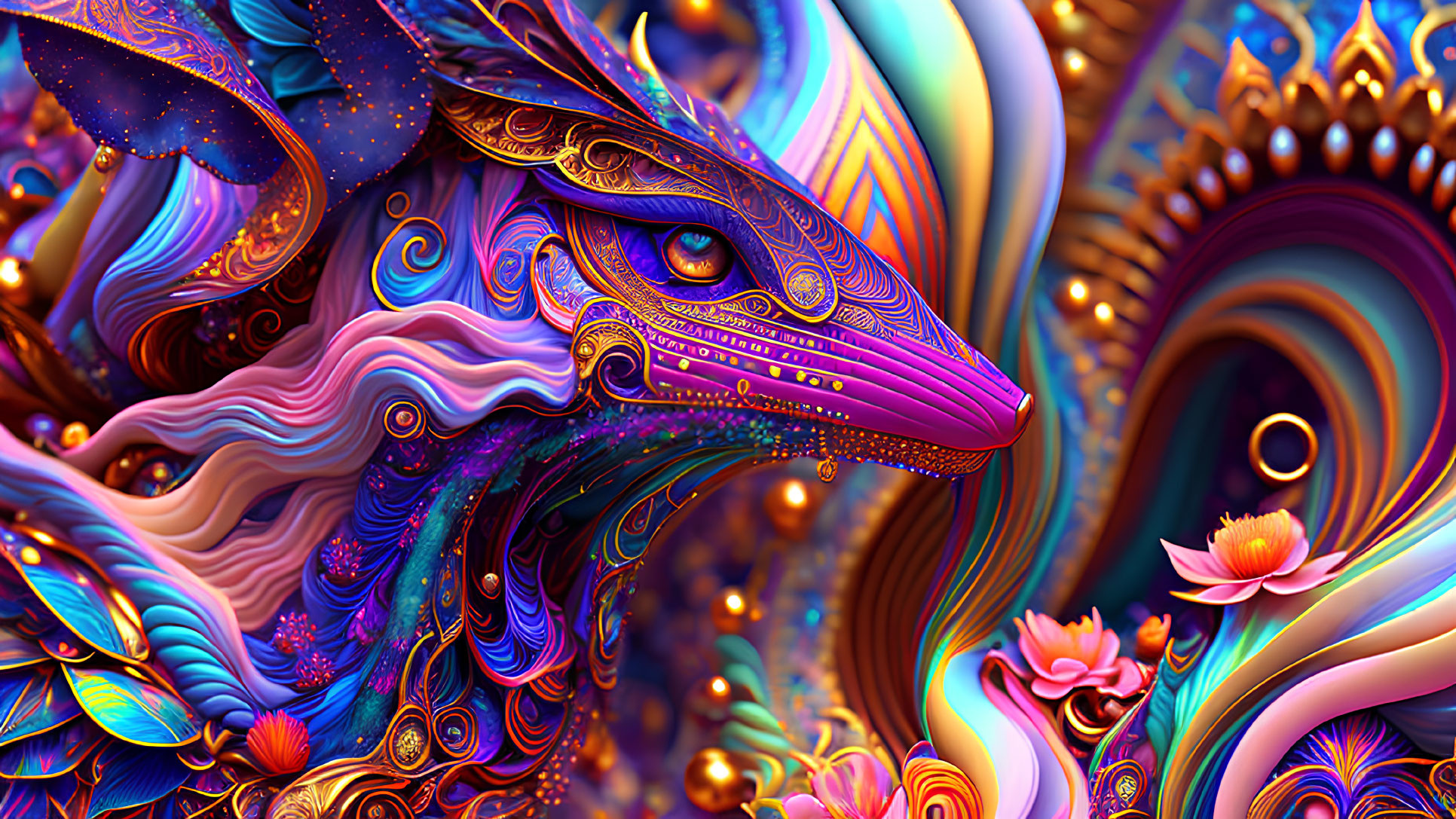 Colorful Stylized Fox Artwork with Abstract Patterns