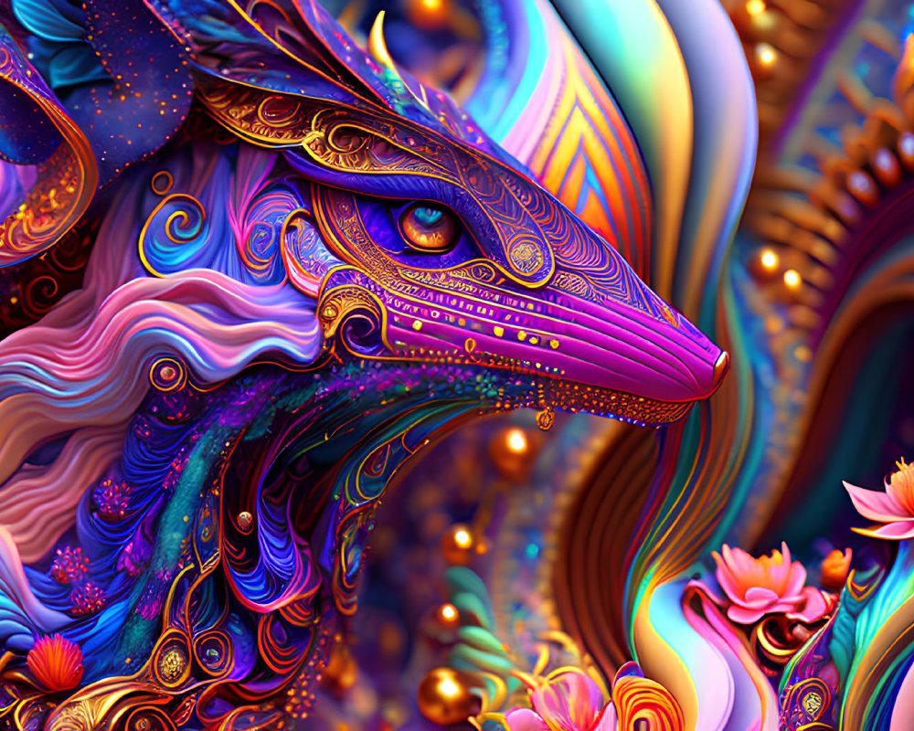 Colorful Stylized Fox Artwork with Abstract Patterns