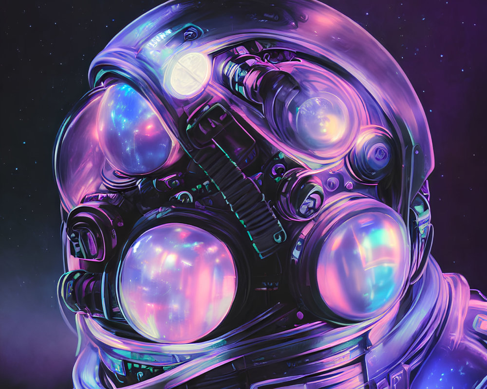 Astronaut in reflective helmet against starry cosmos
