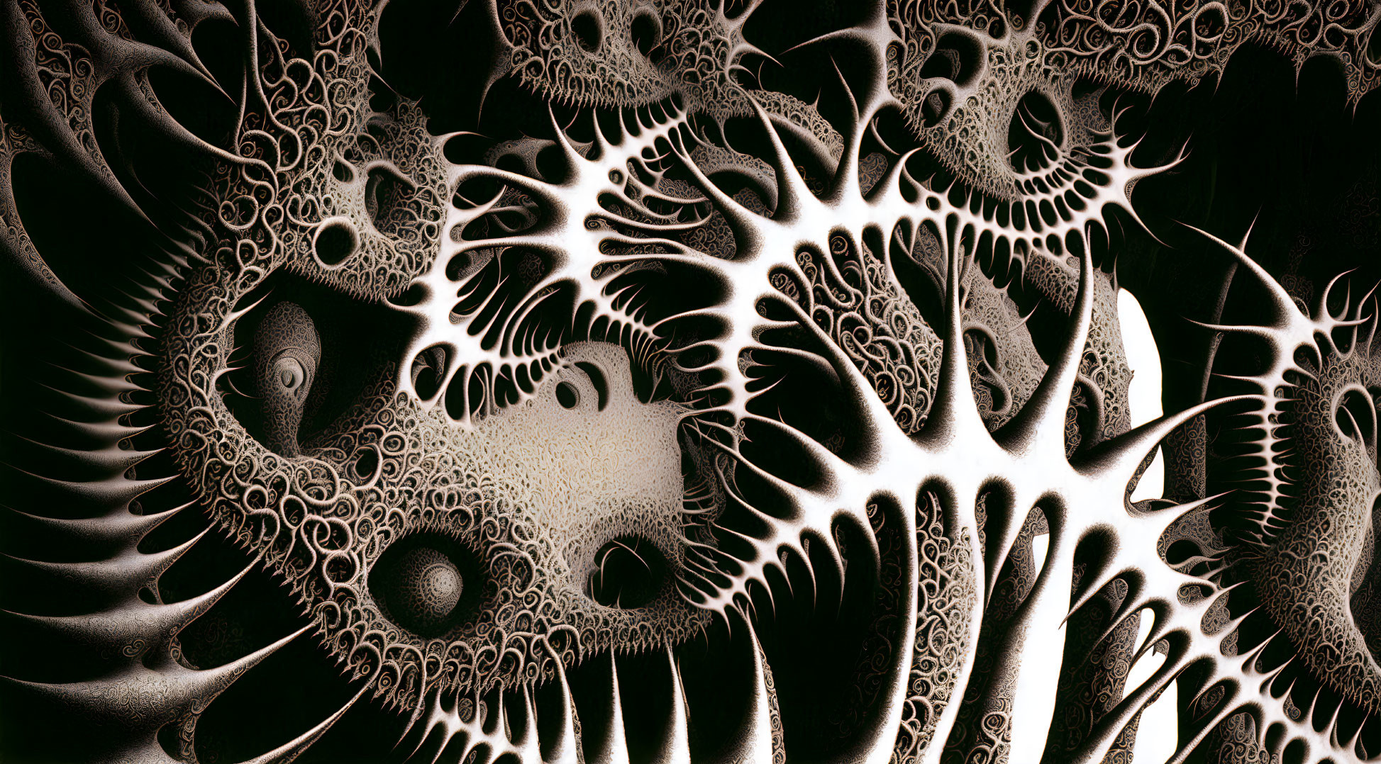 Metallic Fractal Design with Spiral Patterns and Organic Shapes