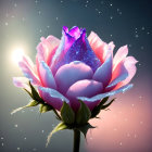 Pink Rose with Blue and Violet Center on Grey Background