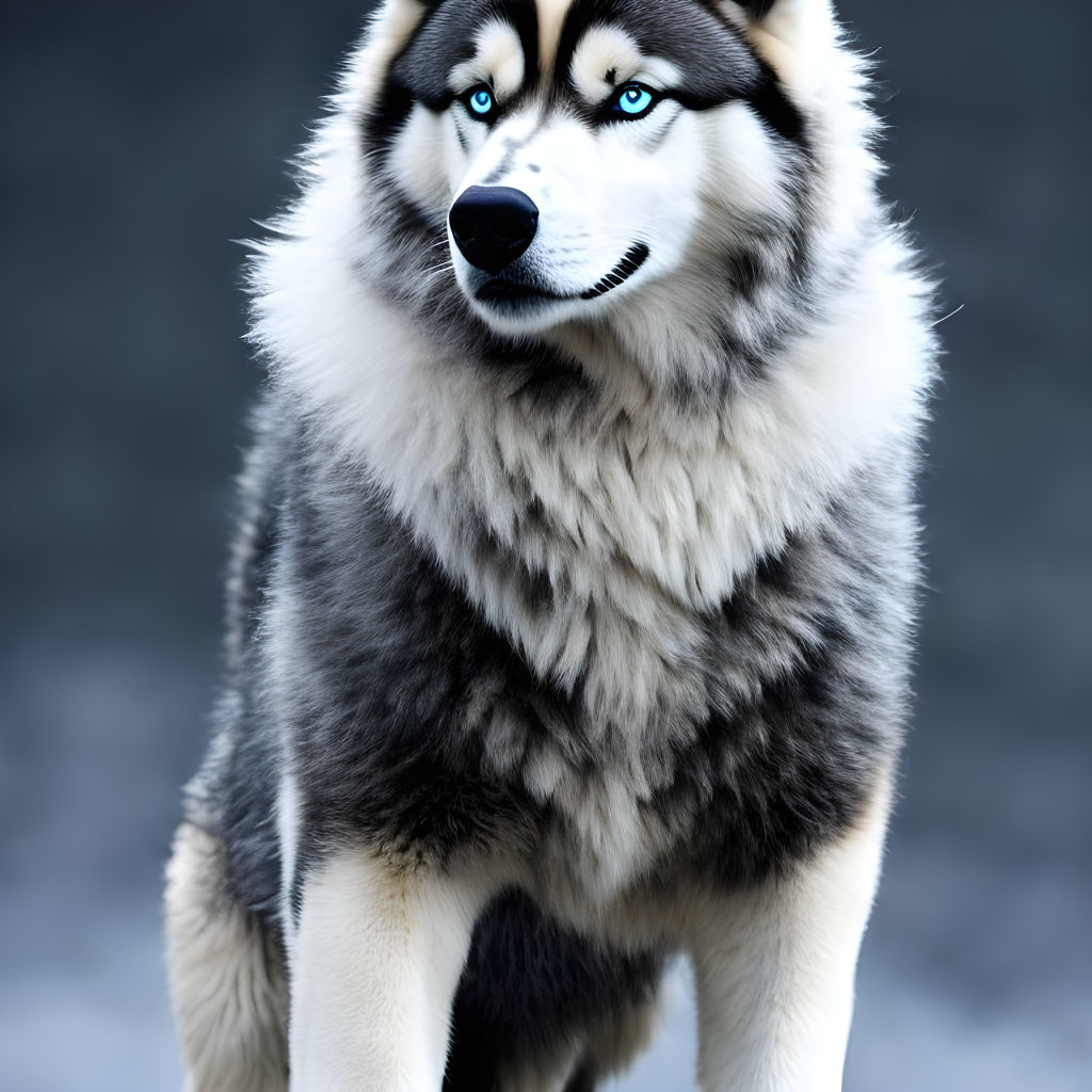 Majestic Siberian Husky with piercing blue eyes and thick fur