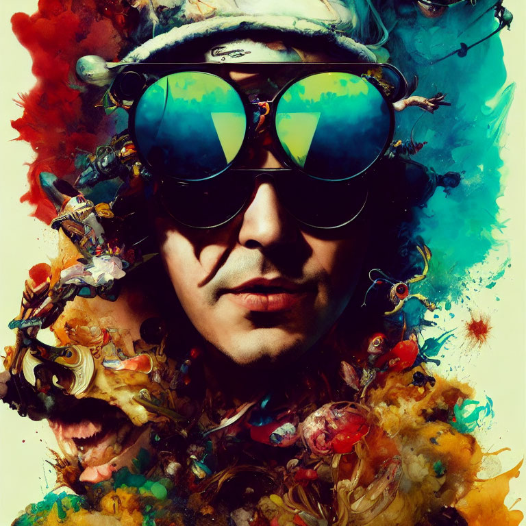 Vivid Abstract Portrait with Sunglasses and Paint Splatter
