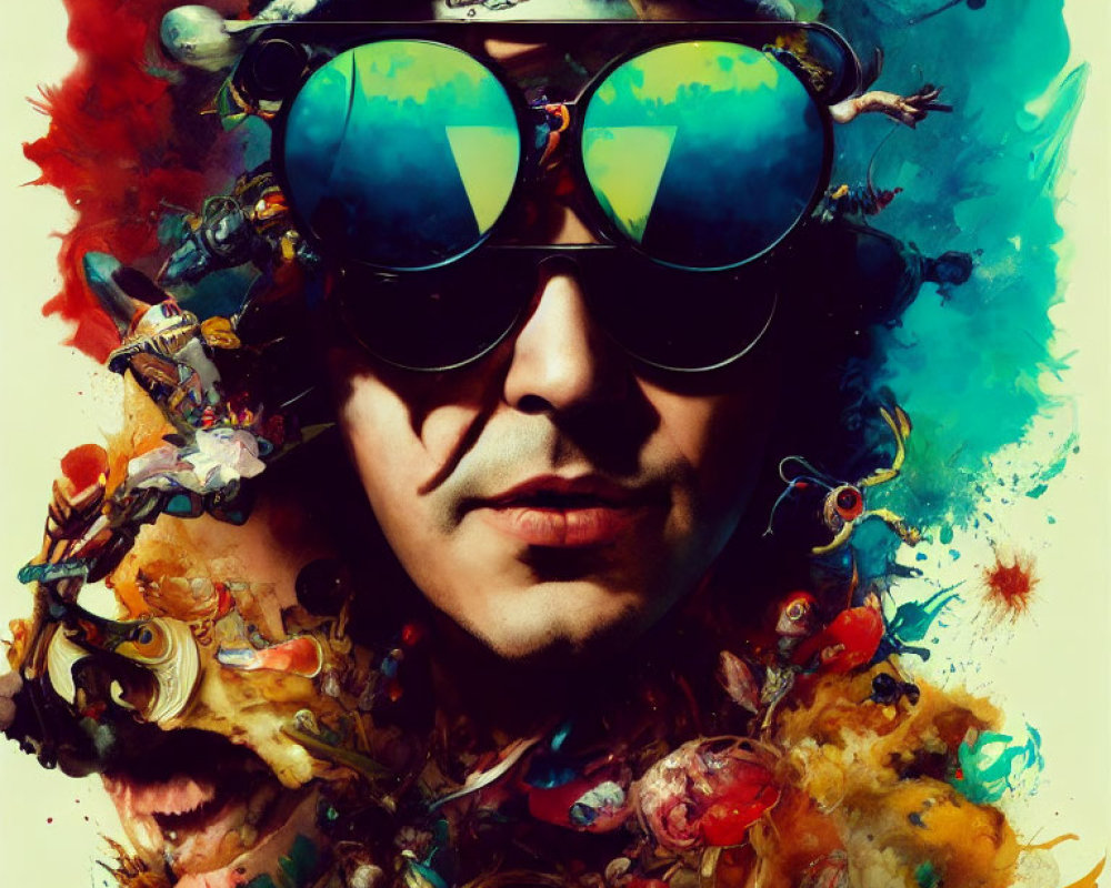 Vivid Abstract Portrait with Sunglasses and Paint Splatter
