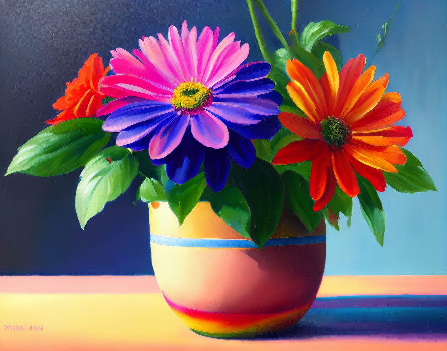 Colorful Flower Arrangement Painting with Pink, Purple, and Orange Blooms