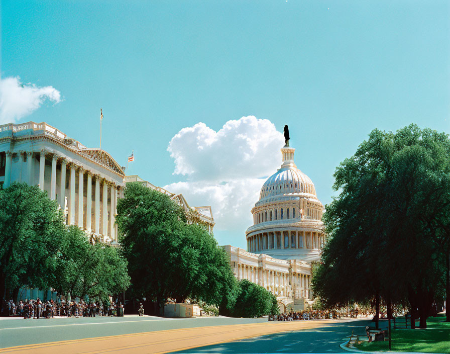 Sunny Day at U.S. Capitol Building with Green Trees