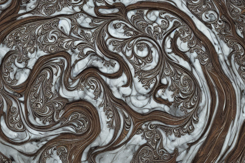Brown and White Swirling Marble Pattern with Ornate Details